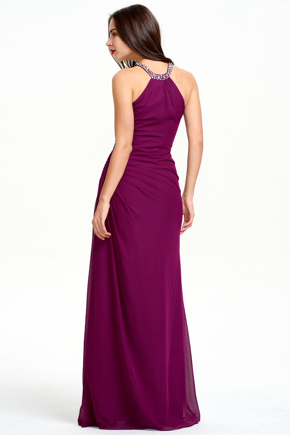 Ruched Halter Chiffon Sheath Bridesmaid Dress