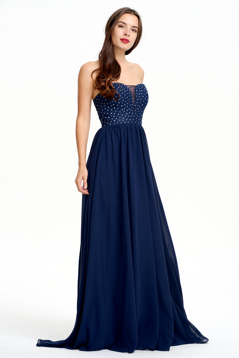 Strapless Plunging Chiffon A-Line Evening Gown