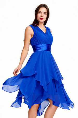 Royal Blue Tiered Chiffon A-Line Homecoming Dress with Handkerchief Hem