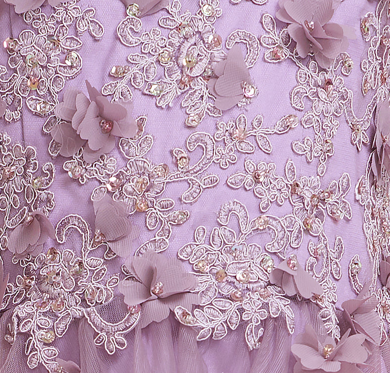 Square-Neck Tulle A-Line Flower Girl Dress with 3D Flowers