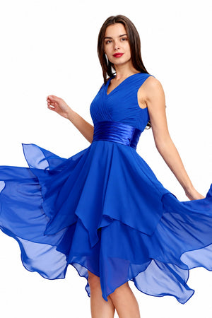 Royal Blue Tiered Chiffon A-Line Homecoming Dress with Handkerchief Hem