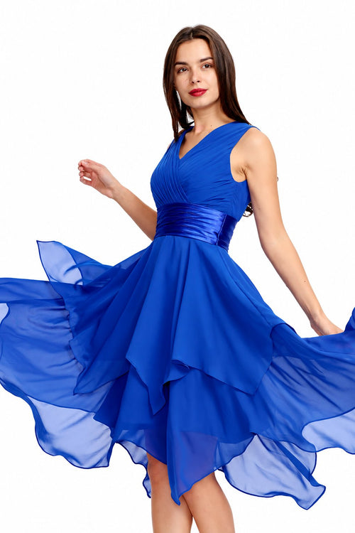 Royal Blue Tiered Chiffon A-Line Homecoming Dress with Handkerchief Hem