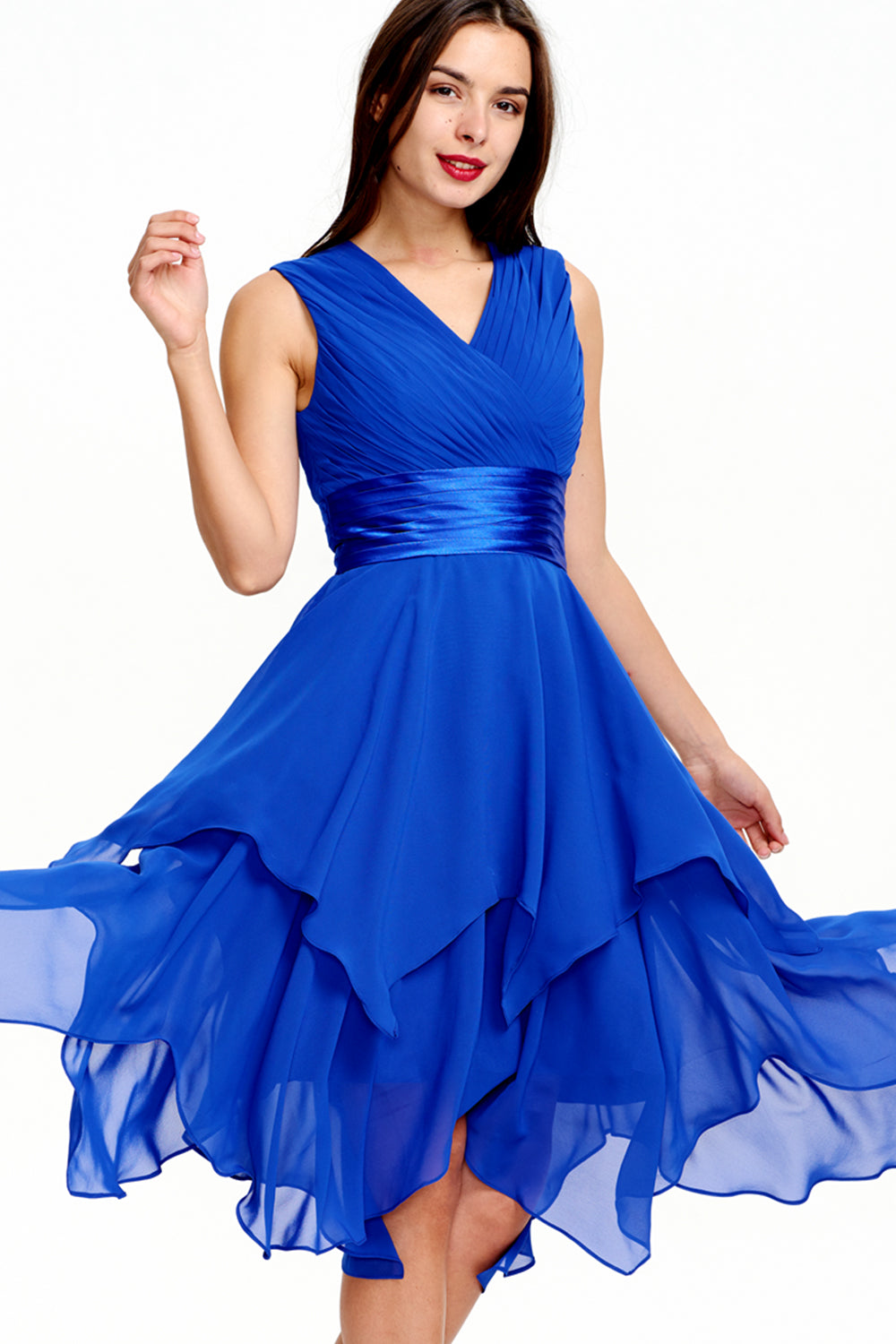 Tiered Chiffon A-Line Homecoming Dress with Handkerchief Hem