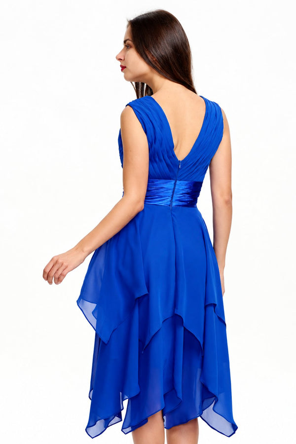 Royal Blue Tiered Chiffon A-Line Homecoming Dress with Handkerchief Hem