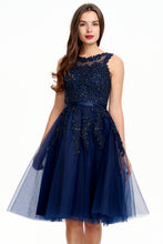 A-Line Scoop Neck Knee Length Tulle Homecoming Dress With Beading
