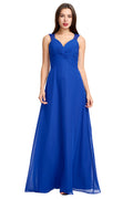 Royal Blue Twist-Front Chiffon A-Line Bridesmaid Dress with Lace Back