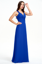 V-neck A-Line Slim Fit Floor Length Chiffon Bridesmaid Dresses