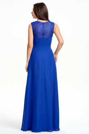 Royal Blue Twist-Front Chiffon A-Line Bridesmaid Dress with Lace Back