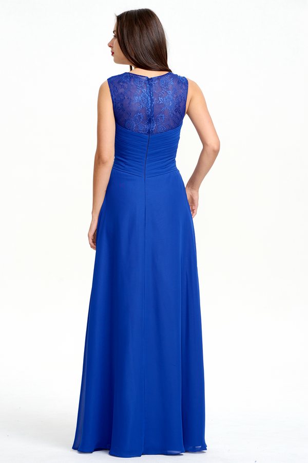 Royal Blue Twist-Front Chiffon A-Line Bridesmaid Dress with Lace Back