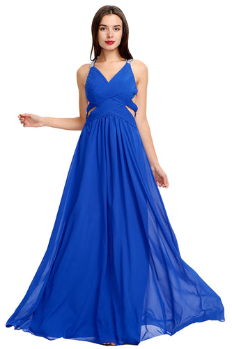 Spaghetti A-Line Floor Length Long Chiffon Prom Dresses