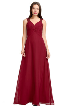 Burgundy Twist-Front Chiffon A-Line Bridesmaid Dress with Lace Back