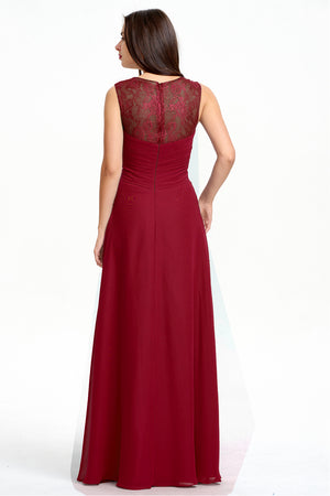 Burgundy Twist-Front Chiffon A-Line Bridesmaid Dress with Lace Back
