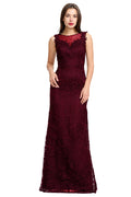 Cabernet Lace Sheath Evening Gown with Illusion Neckline and Low Back