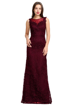 Cabernet Lace Sheath Evening Gown with Illusion Neckline and Low Back