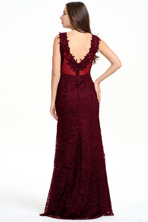 Cabernet Lace Sheath Evening Gown with Illusion Neckline and Low Back