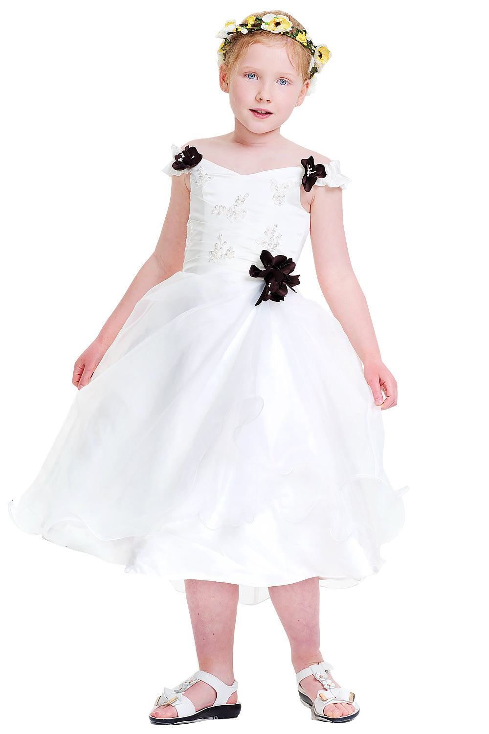 Off-the-Shoulder Floral Organza A-Line Flower Girl Dress