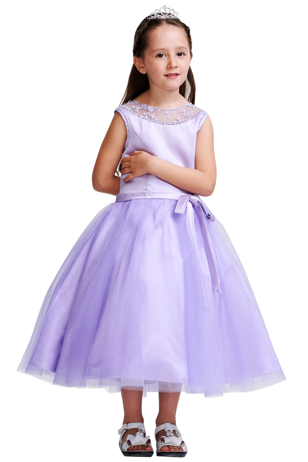 Sleeveless Round Neckline Knee-Length Tulle Lavender Flower Girls Dress