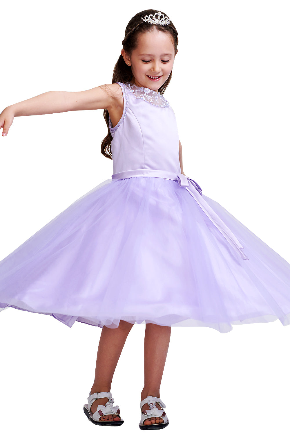 Keyhole-Back Lace and Tulle Tea-Length Flower Girl Dress