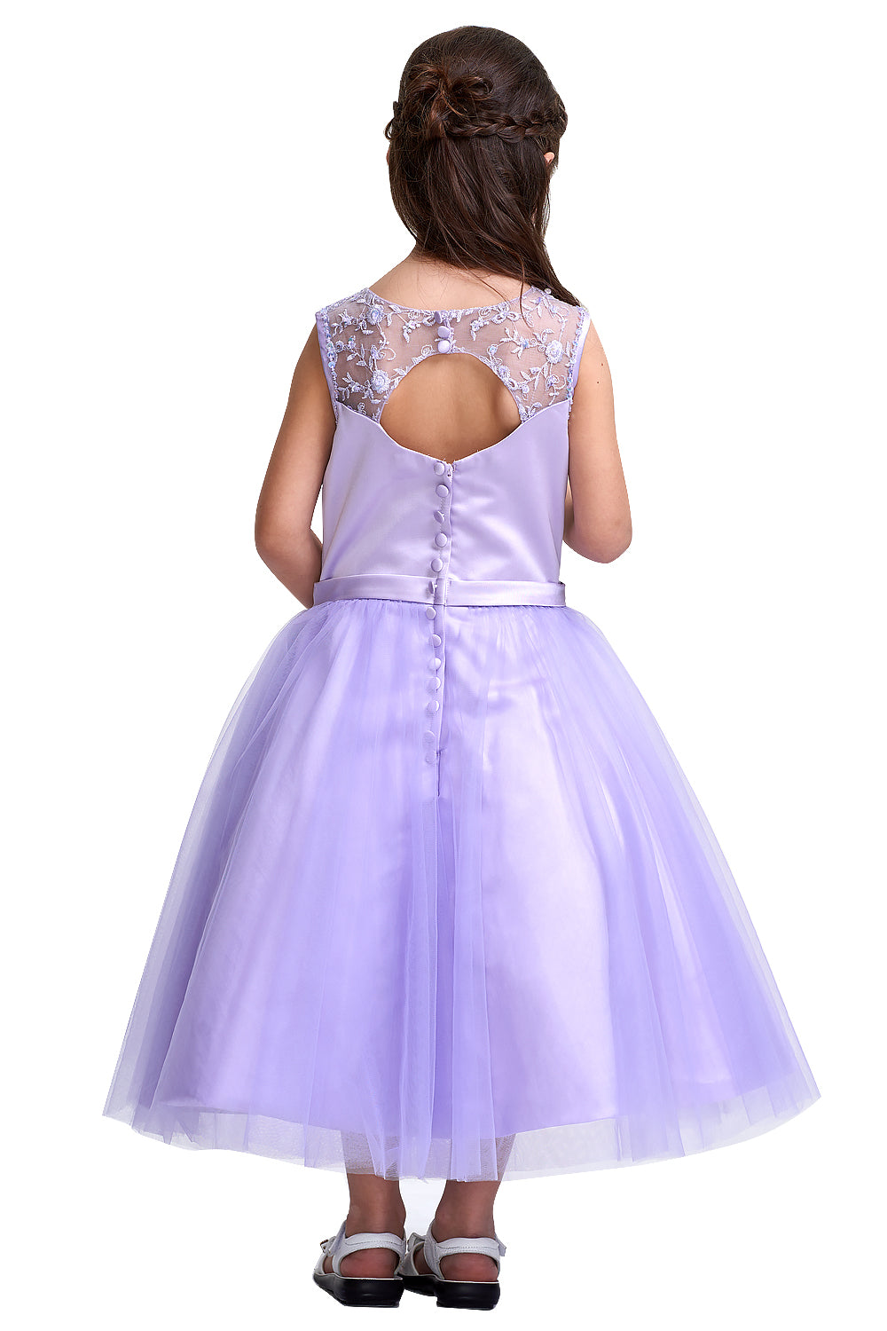 Keyhole-Back Lace and Tulle Tea-Length Flower Girl Dress