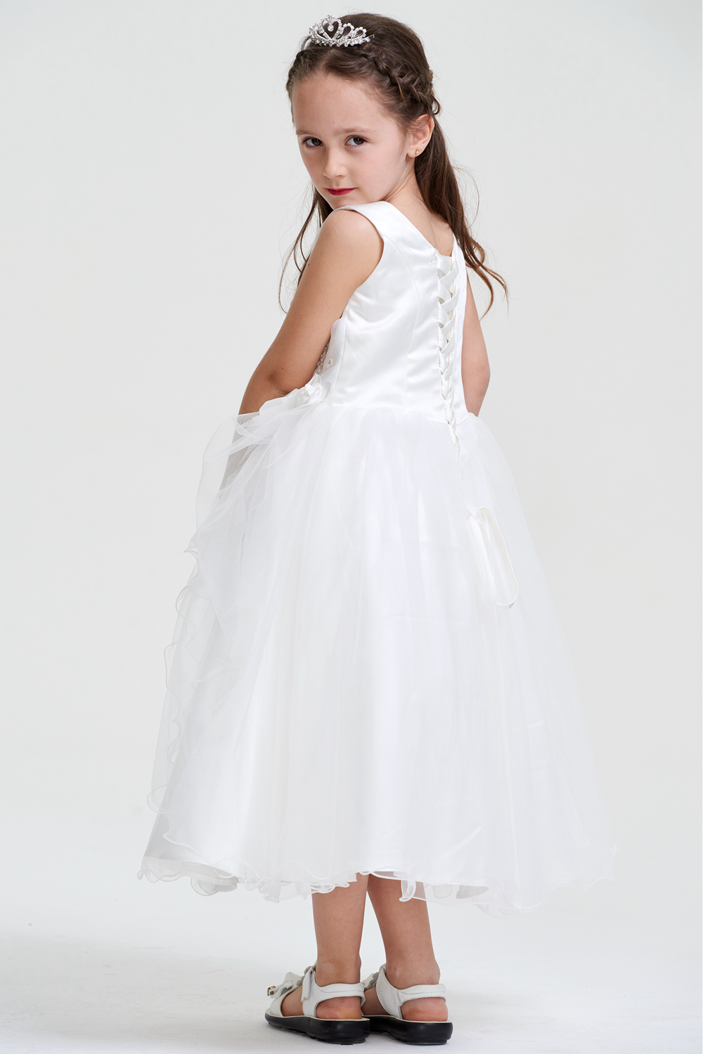 Satin and Organza A-Line Flower Girl Dress with Floral Appliques