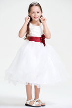 Rose Petal Round Neckline Knee-Length White Organza Flower Girl Dress
