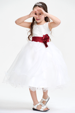 Rose Petal Round Neckline Knee-Length White Organza Flower Girl Dress
