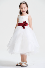 Rose Petal Round Neckline Knee-Length White Organza Flower Girl Dress