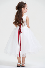 Rose Petal Round Neckline Knee-Length White Organza Flower Girl Dress