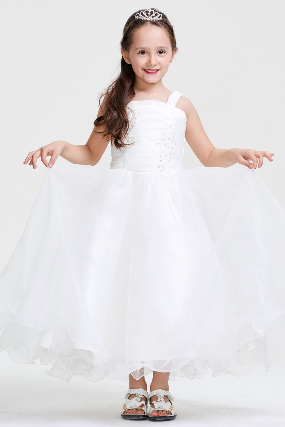 Ruched Square-Neck Organza A-Line Flower Girl Dress