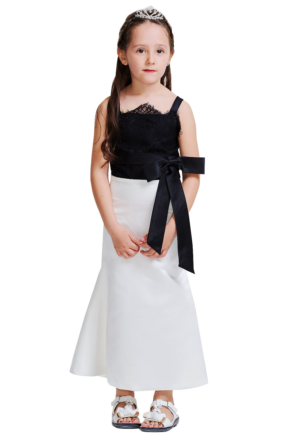 Satin and Lace Mermaid Flower Girl Dress with Side Bow