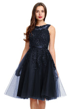 A-Line Scoop Neck Knee Length Tulle Homecoming Dress With Beading