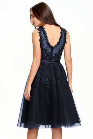 Illusion-Back Lace-Applique Tulle A-Line Homecoming Dress