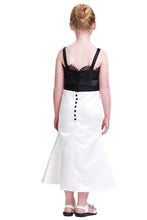 Black And White Satin Lace Asymmetric Neckline Mermaid Flower Girl Dress