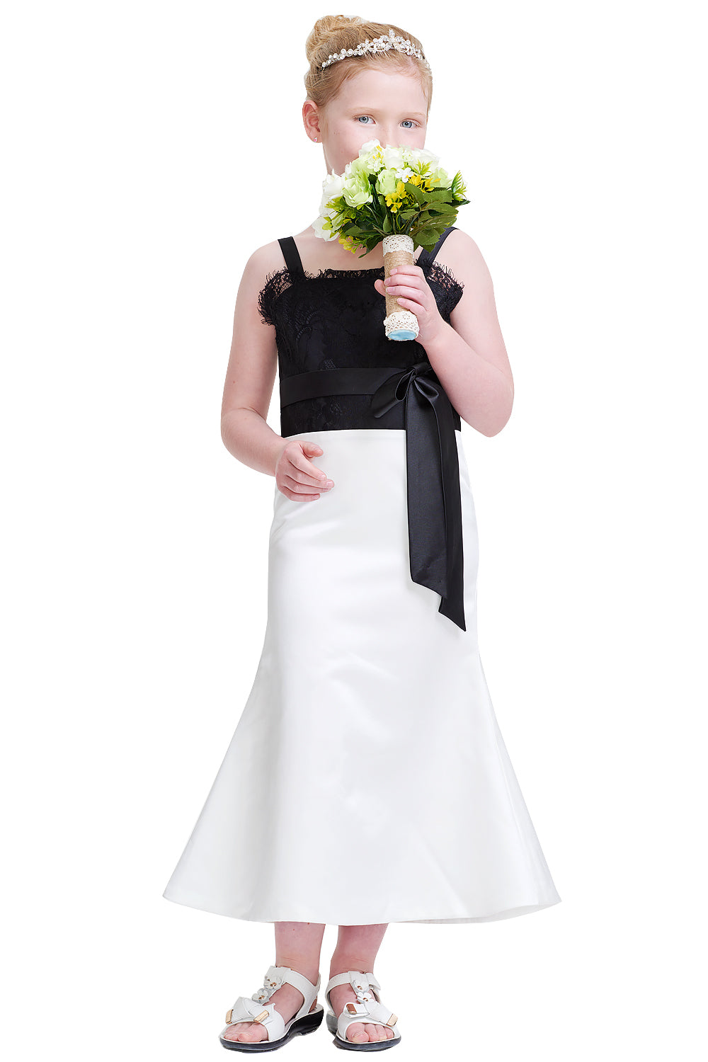 Satin and Lace Mermaid Flower Girl Dress with Side Bow