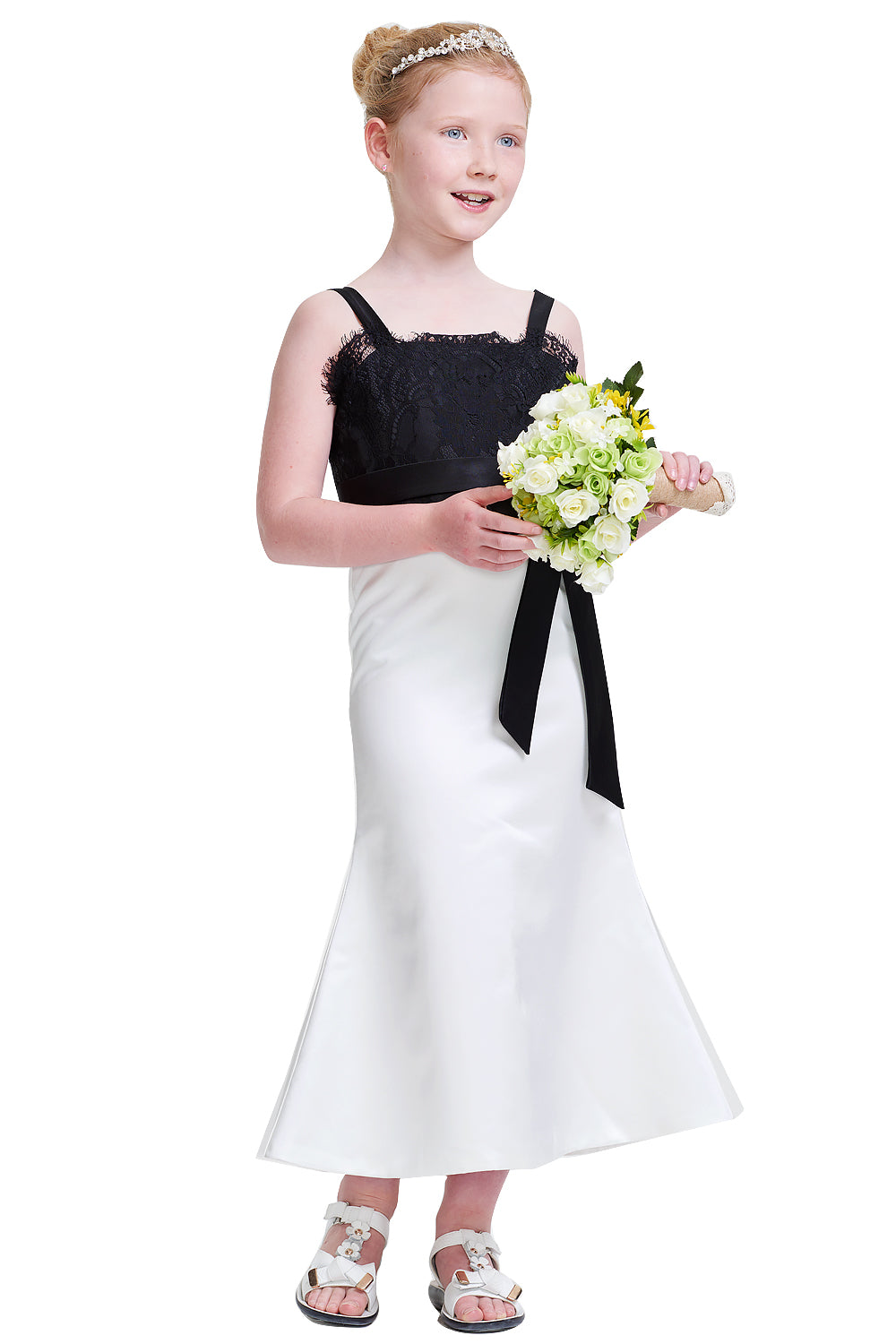 Satin and Lace Mermaid Flower Girl Dress with Side Bow