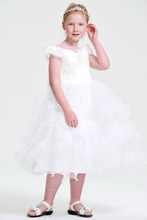 White Organza Off Shoulder Ruffled sleeves Corset Back Flower Girl Dress