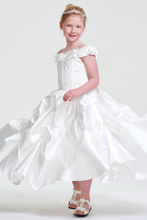 White Satin Wrinkles Floor-Length Floral Embroidery Flower Girl Dress