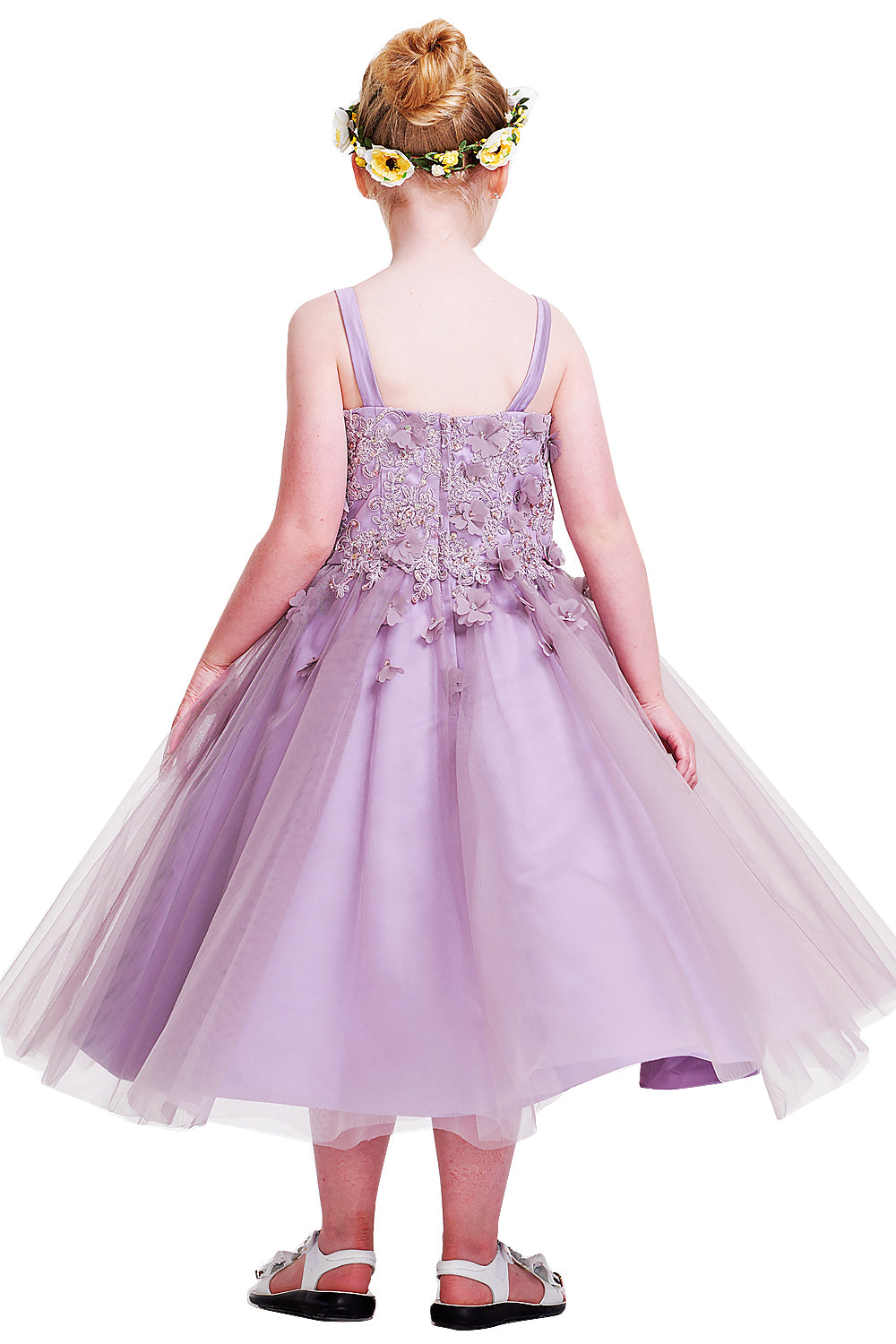 Square-Neck Tulle A-Line Flower Girl Dress with 3D Flowers