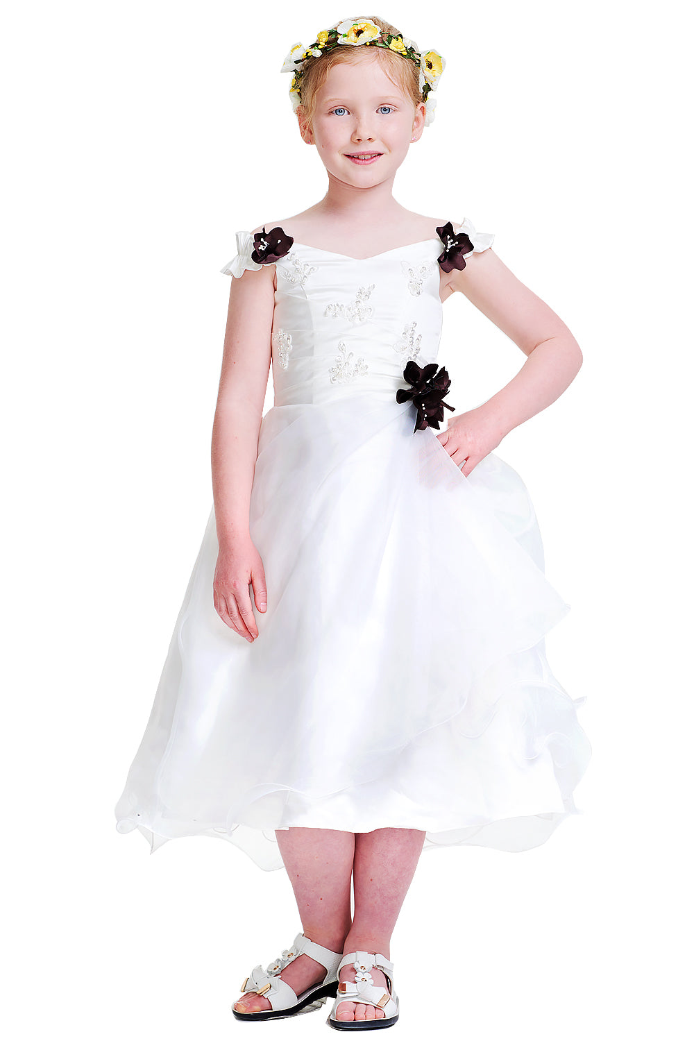 Off-the-Shoulder Floral Organza A-Line Flower Girl Dress
