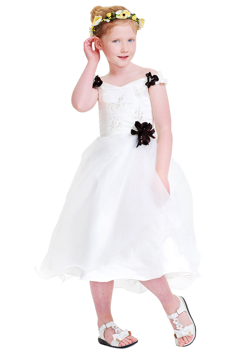 Off-the-Shoulder Floral Organza A-Line Flower Girl Dress