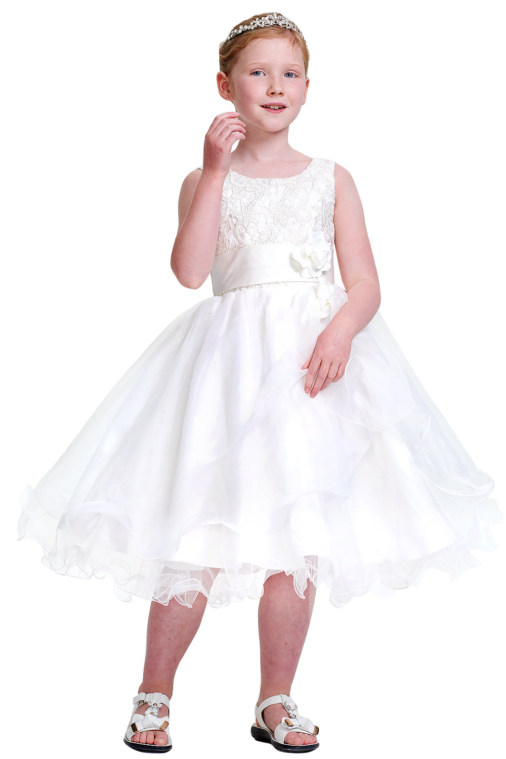 Lovely Scoop Neckline Floral embroidery White Organza Flower Girl Dress