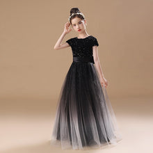 Chic Black Princess Round Neck 1/2 Sleeves Tulle Sequins Flower Girl Dress