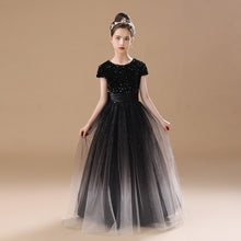 Chic Black Princess Round Neck 1/2 Sleeves Tulle Sequins Flower Girl Dress