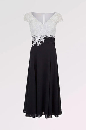 Tea-Length Cap-Sleeve Lace and Chiffon Mother of the Bride Dress