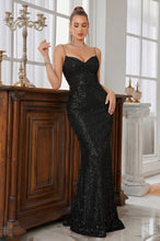 Trumpet/Mermaid Spaghetti Straps Sweetheart  Sequined Prom Dresses