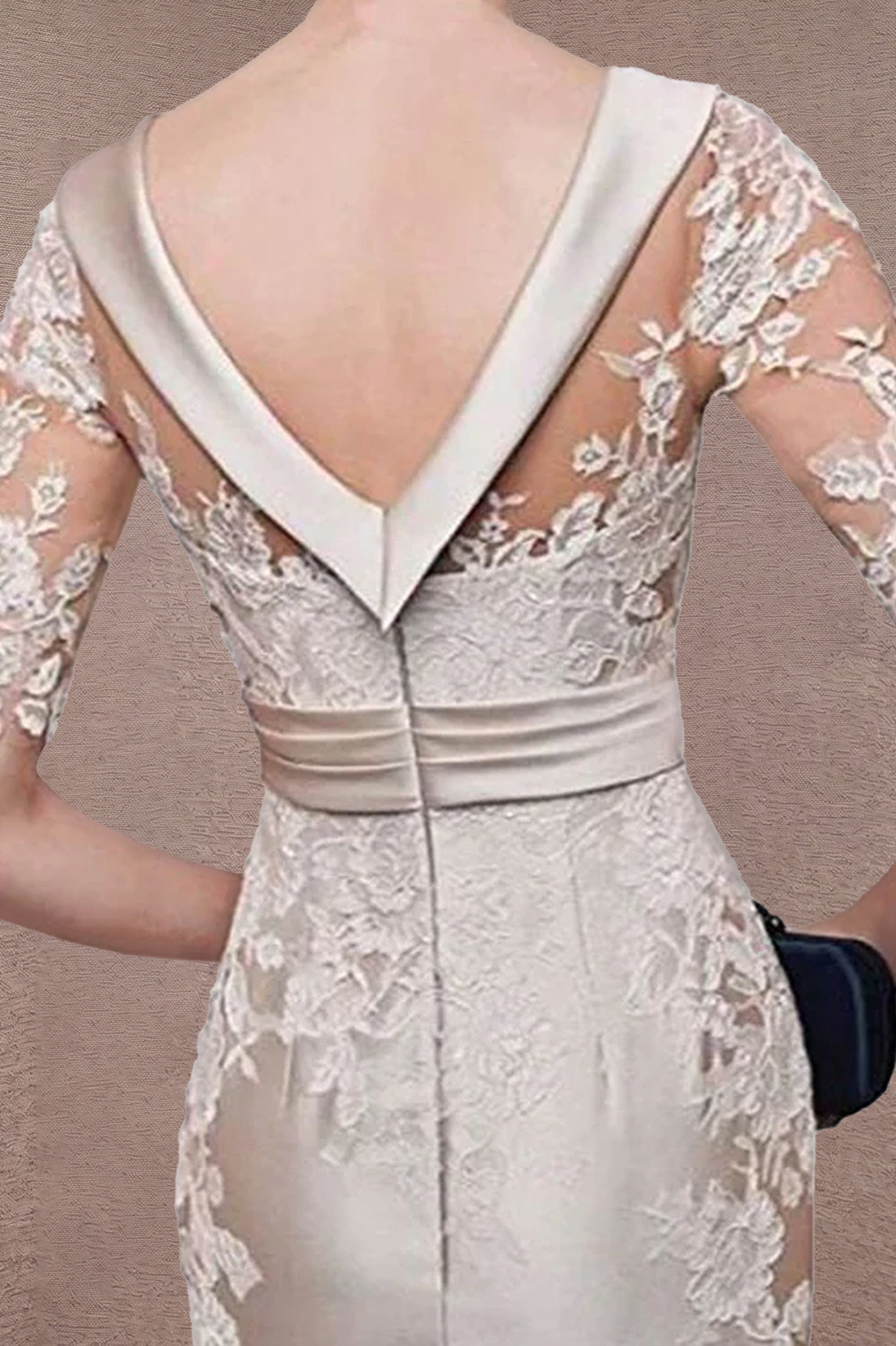 1/2 Sleeves Scoop Elastic Satin Lace Mother of The Bride Dresses with Sash Secondary image