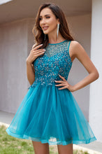 High Neck Floral Beaded Tulle Short Homecoming Dress