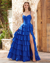 Royal Blue  Corset Tiered A-Line Prom Dress with Slit