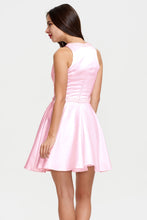 A-Line Scoop Neck Sleeveless Satin Homecoming Dresses with Beads