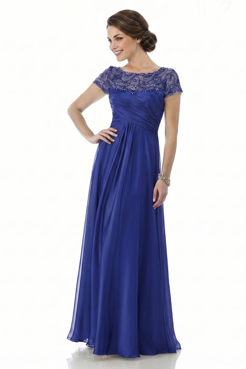 Royal Blue Ruched Lace and Chiffon A-Line Mother of the Bride Gown